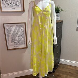 GAP Spaghetti Strap Maxi Dress Floral, neon yellow and khaki, size S